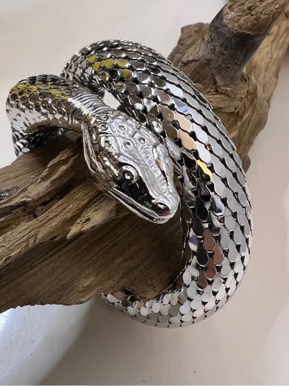 Whiting & Davis Silver Snake Mesh Coil Bracelet in Mint Condition!